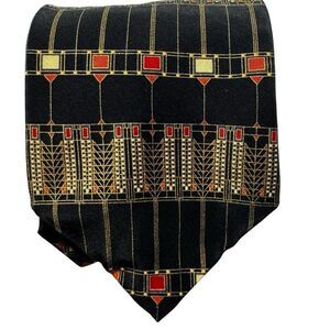 FRANK LLOYD WRIGHT Silk Tie Tree of Life Black Art Deco Design 3.5” Martin House